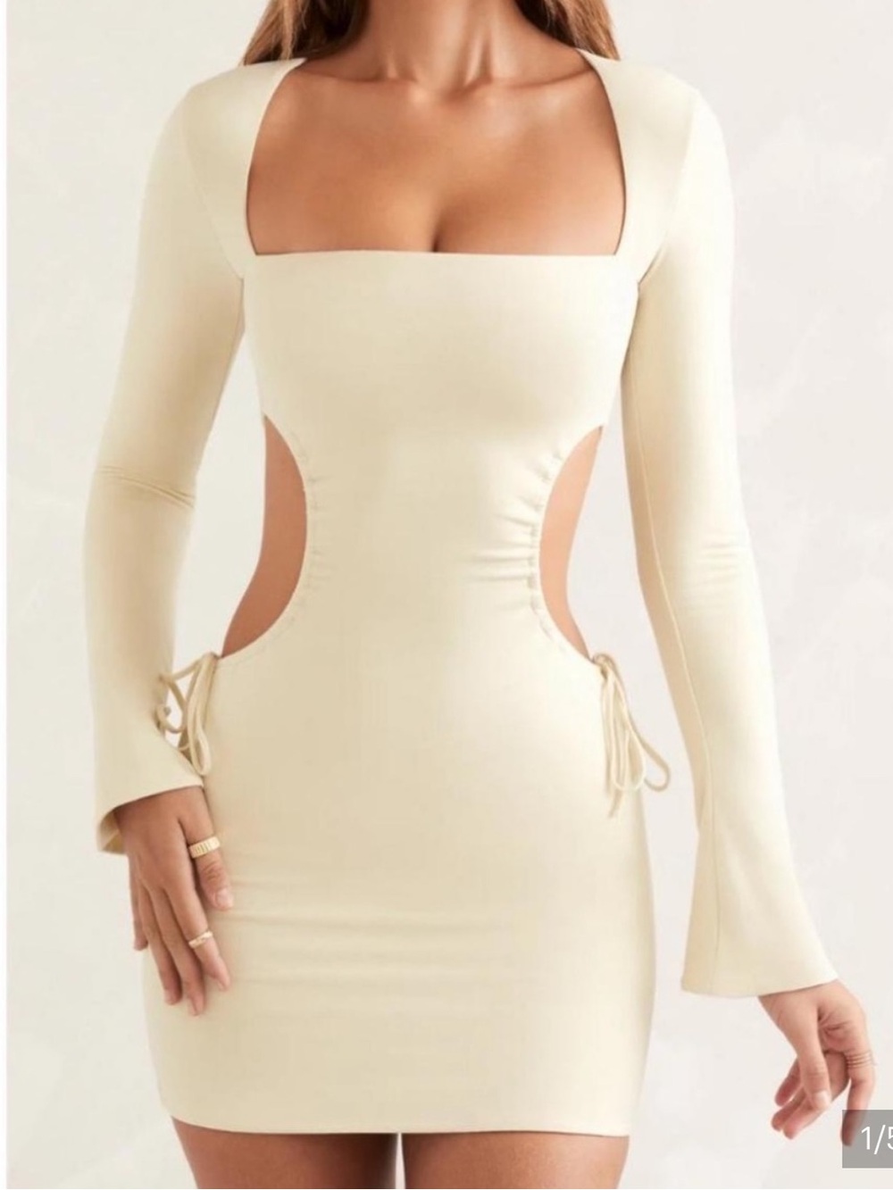 Oh Polly Cream Long-Sleeve Ruched Mini Dress